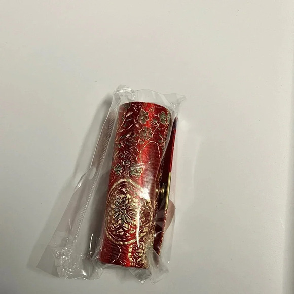 New Brocade Lipstick Case With Mirror‎ Red - Picture 1 of 5